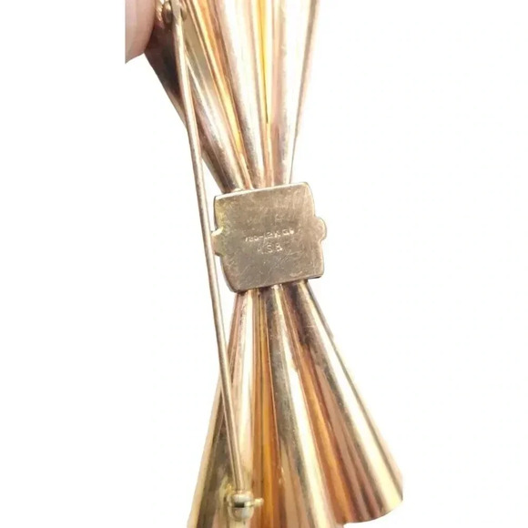 H.S.B. 1/20 12K Gold Filled Bow Brooch Pin Gold Tone Vintage 3 in - Picture 4 of 5